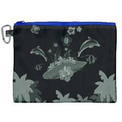 Surfboard With Dolphin, Flowers, Palm And Turtle Canvas Cosmetic Bag (xxl) by FantasyWorld7