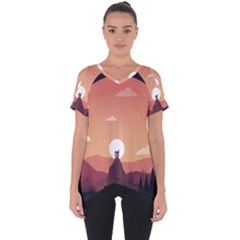Design Art Hill Hut Landscape Cut Out Side Drop Tee