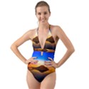 Crater Lake Oregon Mountains Halter Cut-Out One Piece Swimsuit View1