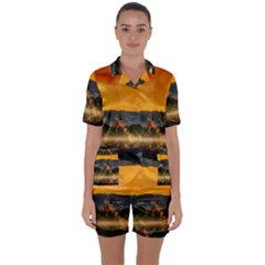 Bled Slovenia Sunrise Fog Mist Satin Short Sleeve Pyjamas Set