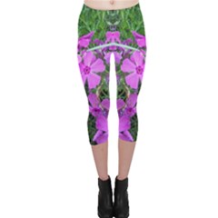 Purple Flowers Capri Leggings 