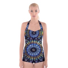 Rose Window Strasbourg Cathedral Boyleg Halter Swimsuit 