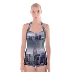 Tornado Storm Lightning Skyline Boyleg Halter Swimsuit 
