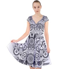 Forest Patrol Tribal Abstract Cap Sleeve Front Wrap Midi Dress