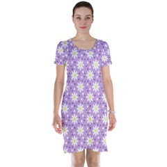 Daisy Dots Lilac Short Sleeve Nightdress by snowwhitegirl