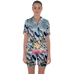 Abstract Structure Background Wax Satin Short Sleeve Pyjamas Set