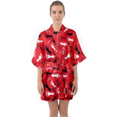 Red Quarter Sleeve Kimono Robe by HASHHAB