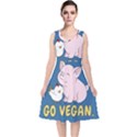 Go Vegan - Cute Pig and Chicken V-Neck Midi Sleeveless Dress  View1