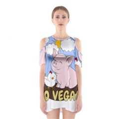 Go Vegan - Cute Pig And Chicken Shoulder Cutout One Piece