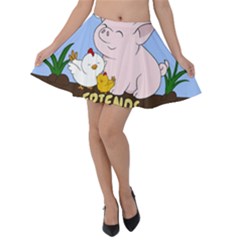 Friends Not Food - Cute Pig And Chicken Velvet Skater Skirt