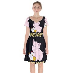 Friends Not Food - Cute Pig And Chicken Short Sleeve Bardot Dress