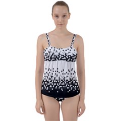 Flat Tech Camouflage White And Black Twist Front Tankini Set