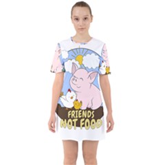 Friends Not Food - Cute Pig And Chicken Sixties Short Sleeve Mini Dress by Valentinaart