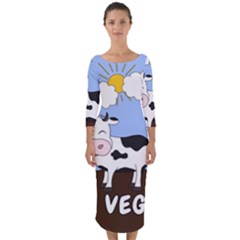 Friends Not Food - Cute Cow Quarter Sleeve Midi Bodycon Dress
