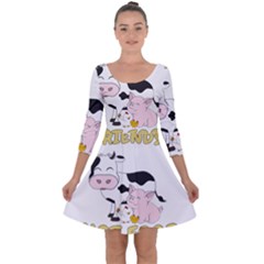 Friends Not Food - Cute Cow, Pig And Chicken Quarter Sleeve Skater Dress
