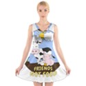 Friends Not Food - Cute Cow, Pig and Chicken V-Neck Sleeveless Skater Dress View1
