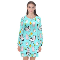 The Farm Pattern Long Sleeve Chiffon Shift Dress 