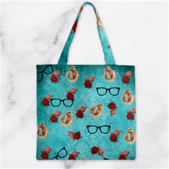 Vintage Glasses Blue Zipper Grocery Tote Bag