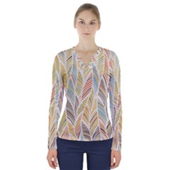 Decorative  Seamless Pattern V-neck Long Sleeve Top