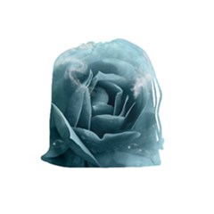 Beautiful Blue Roses With Water Drops Drawstring Pouches (large)  by FantasyWorld7