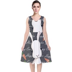 Easter Bunny  V-neck Midi Sleeveless Dress 