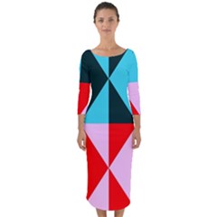 Geometric Pattern Design Angles Quarter Sleeve Midi Bodycon Dress