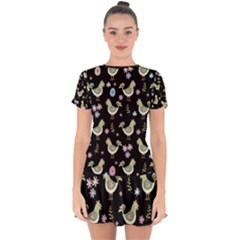 Easter Pattern Drop Hem Mini Chiffon Dress