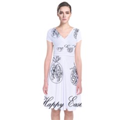 Easter Eggs Short Sleeve Front Wrap Dress