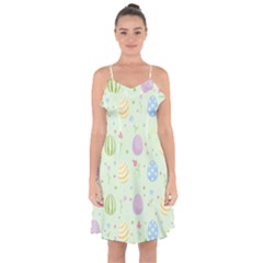 Easter Pattern Ruffle Detail Chiffon Dress