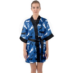 Blue Quarter Sleeve Kimono Robe by HASHHAB
