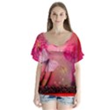 Wonderful Butterflies With Dragonfly V-Neck Flutter Sleeve Top View1