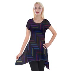 Lines Line Background Short Sleeve Side Drop Tunic