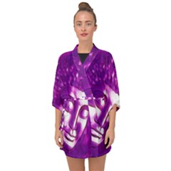 Purple Buddha Art Portrait Half Sleeve Chiffon Kimono