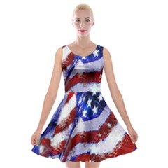 Flag Usa United States Of America Images Independence Day Velvet Skater Dresses by Sapixe