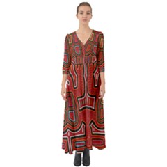 Frog Pattern Button Up Boho Maxi Dress