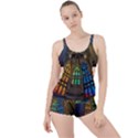 Leopard Barcelona Stained Glass Colorful Glass Boyleg Tankini Set  View1
