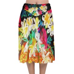 Dscf1390 - Basket Flowers Velvet Flared Midi Skirt