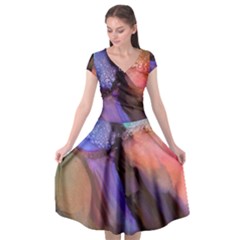 Lilac And Orange Cap Sleeve Wrap Front Dress