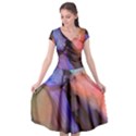 Lilac and Orange Cap Sleeve Wrap Front Dress View1