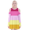 Red Orange Yellow Pink Sunny Color Combo Striped Pattern Stripes Velvet Long Sleeve Shoulder Cutout Dress View1