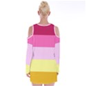 Red Orange Yellow Pink Sunny Color Combo Striped Pattern Stripes Velvet Long Sleeve Shoulder Cutout Dress View2