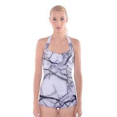 Marble Tiles Rock Stone Statues Boyleg Halter Swimsuit 