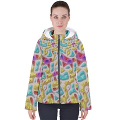 3d Shapes On A Grey Background                                  Women s Hooded Puffer Jacket