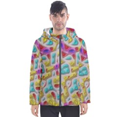 3d Shapes On A Grey Background                                   Men s Hooded Puffer Jacket