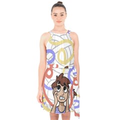 Unordered Chaos Halter Collar Waist Tie Chiffon Dress