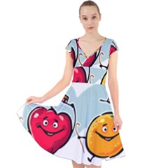 Dancing Fruit Apple Organic Fruit Cap Sleeve Front Wrap Midi Dress