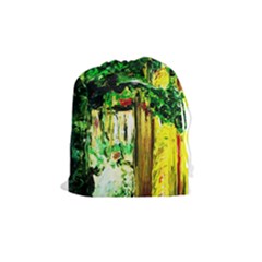 Old Tree And House With An Arch 4 Drawstring Pouches (medium)  by bestdesignintheworld