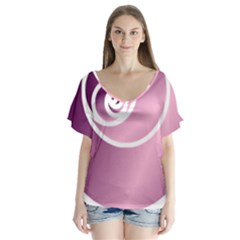 Rose  V-neck Flutter Sleeve Top