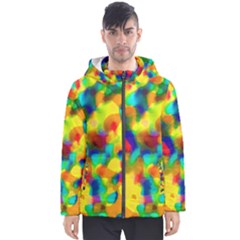 Colorful Watercolors Texture                                    Men s Hooded Puffer Jacket