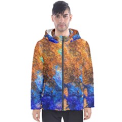 Blue Brown  Texture                                       Men s Hooded Puffer Jacket
